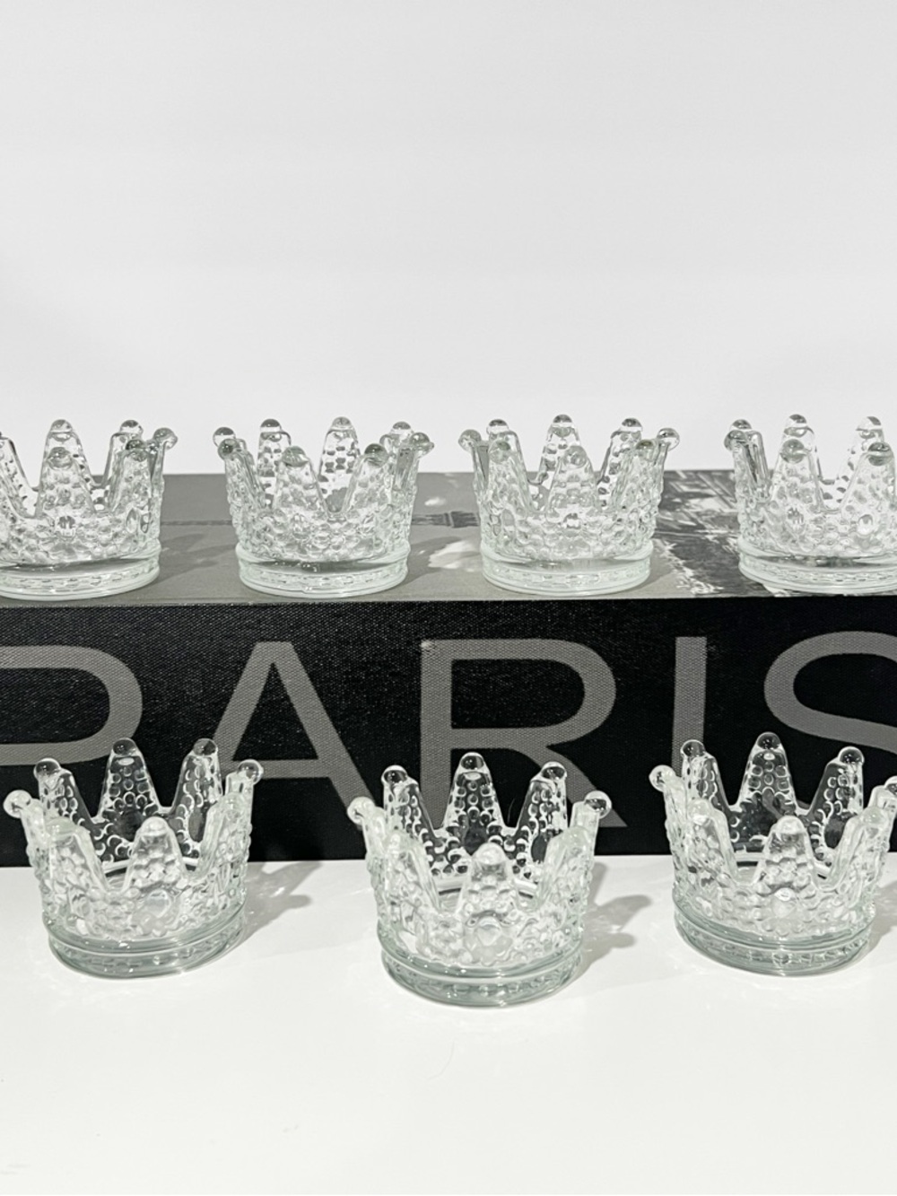 Set of 7 Glass Crown Votive Holders - Clear